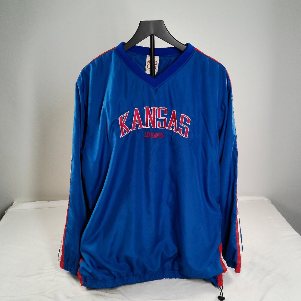 Kansas Jayhawks NCAA Pullover Windbreaker Blue Jacket Red Oak Men’s Medium